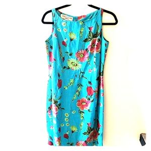 100% linen bright floral shift dress, lined